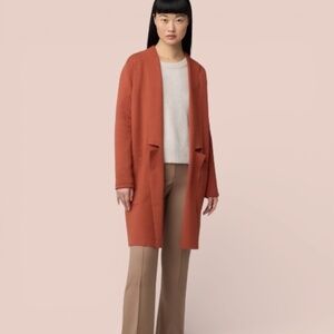 SOIA & KYO Benela Long Line Open Front Cardigan in Copper Front Patch Pockets M